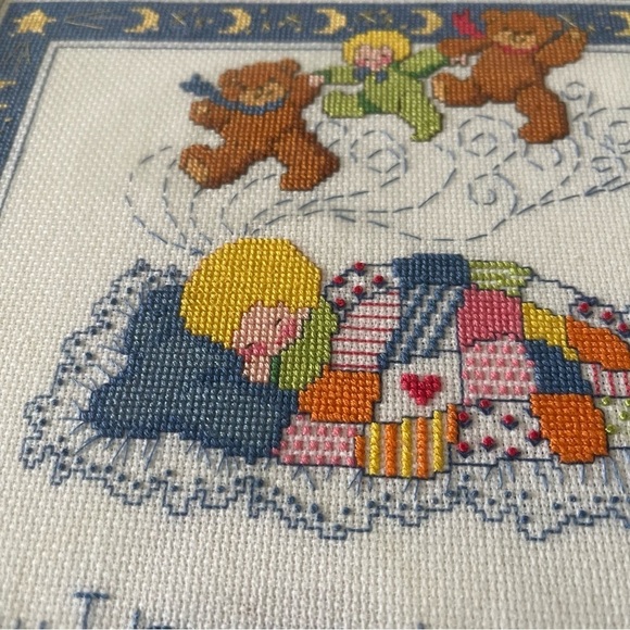 Vintage Cross Stitch Sampler Nighty Lords Prayer Needlepoint Nursery Child’s - Picture 3 of 16